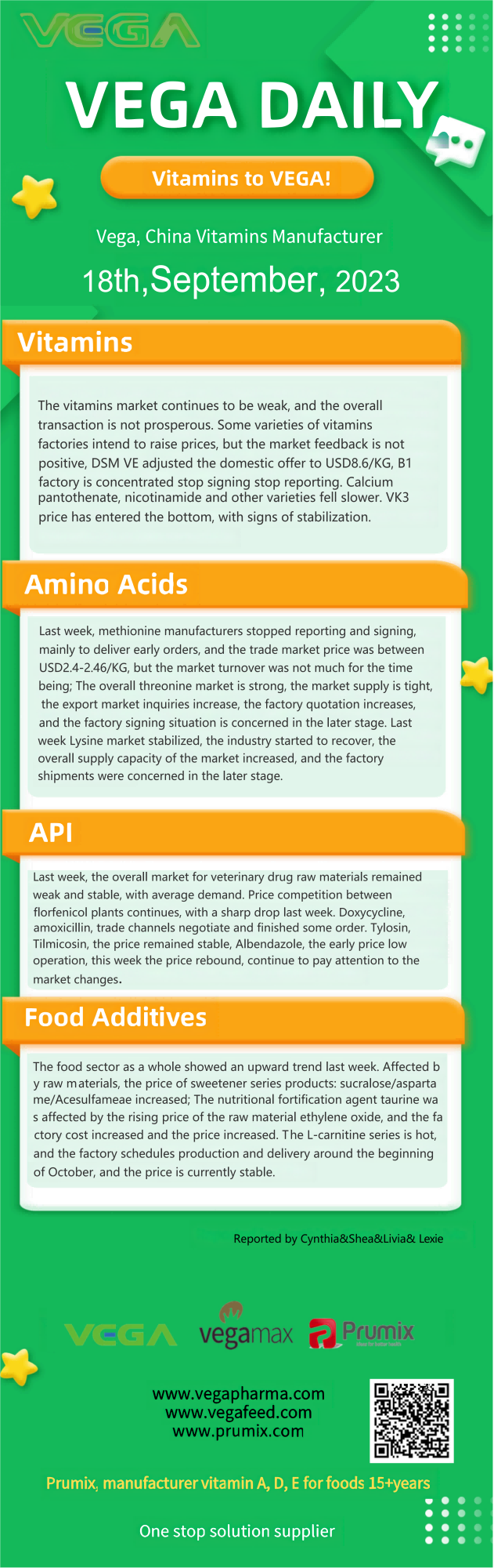Vega Daily Dated on Sept 18th 2023 Vitamin Amino Acid API Food Additives.png